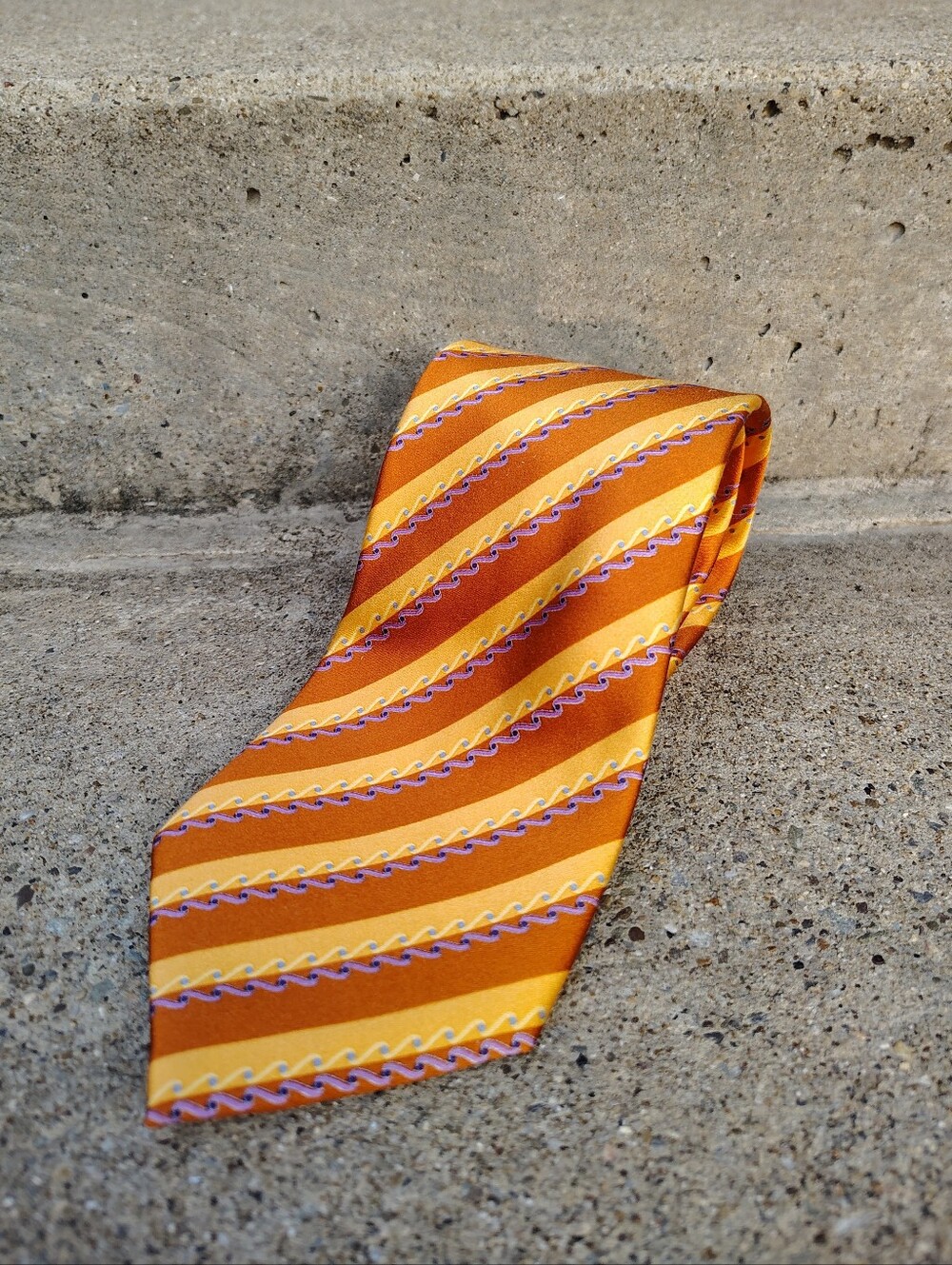 Ermenegildo Zegna Men's Orange Yellow Purple Silk Stripe Designer Necktie Italy